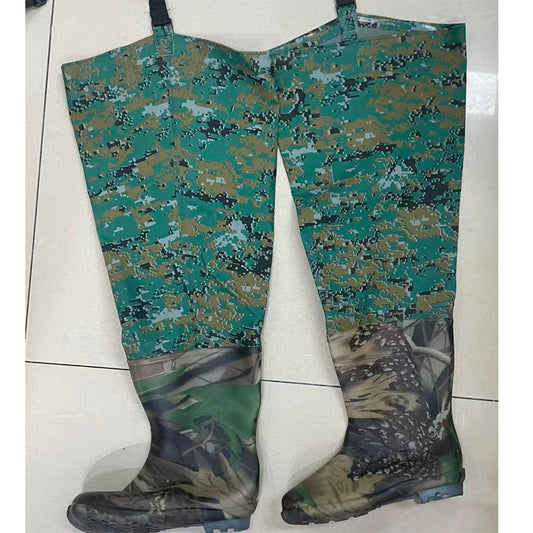 Waist‑High Bootfoot Hip Waders,55 Mil Camo PVC Waterproof Wading Pants for Bank Fishing, Stream Work & Aquaculture