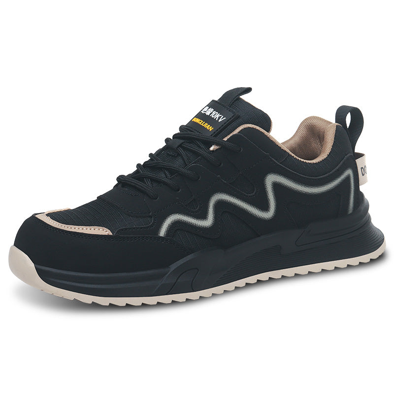 Safety shoes.Anti-smash,anti-puncture10K.Microfiber leather and knitted mesh.Plastic toe cap and Kevlar midsole.