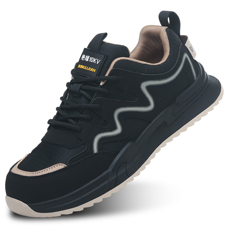 Safety shoes.Anti-smash,anti-puncture10K.Microfiber leather and knitted mesh.Plastic toe cap and Kevlar midsole.