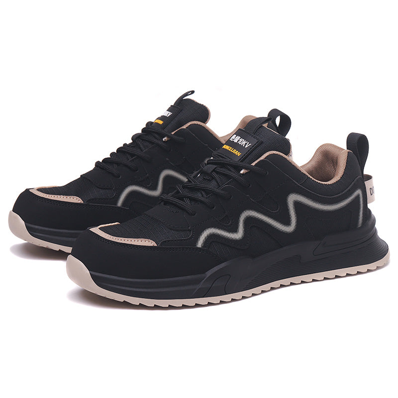 Safety shoes.Anti-smash,anti-puncture10K.Microfiber leather and knitted mesh.Plastic toe cap and Kevlar midsole.