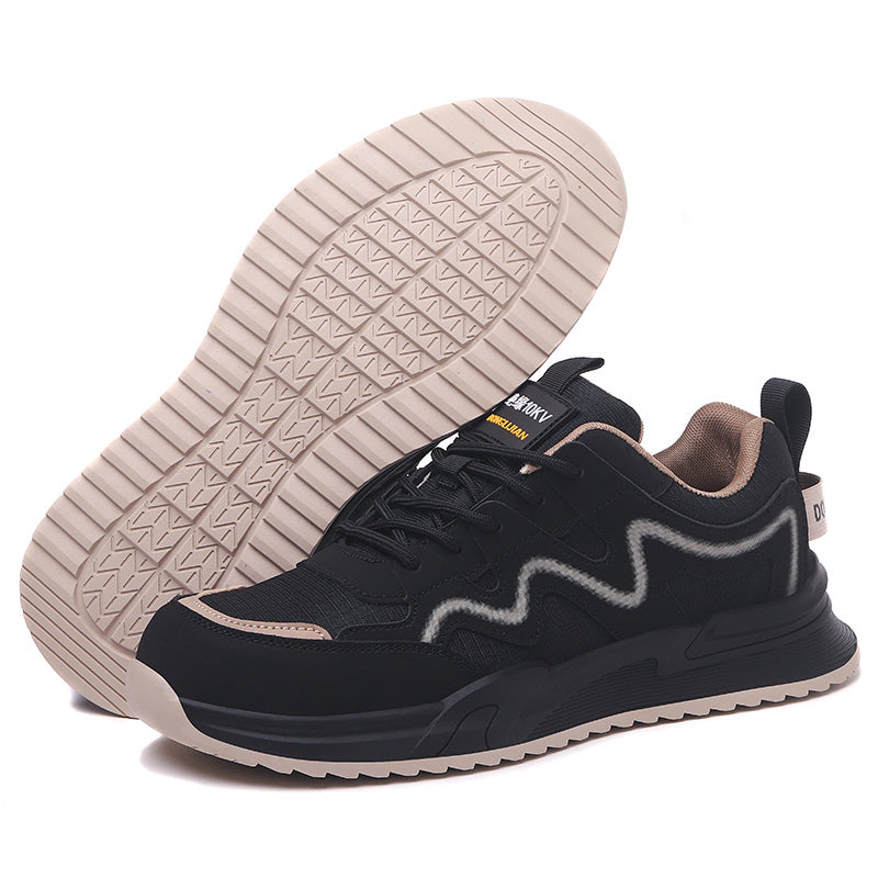 Safety shoes.Anti-smash,anti-puncture10K.Microfiber leather and knitted mesh.Plastic toe cap and Kevlar midsole.